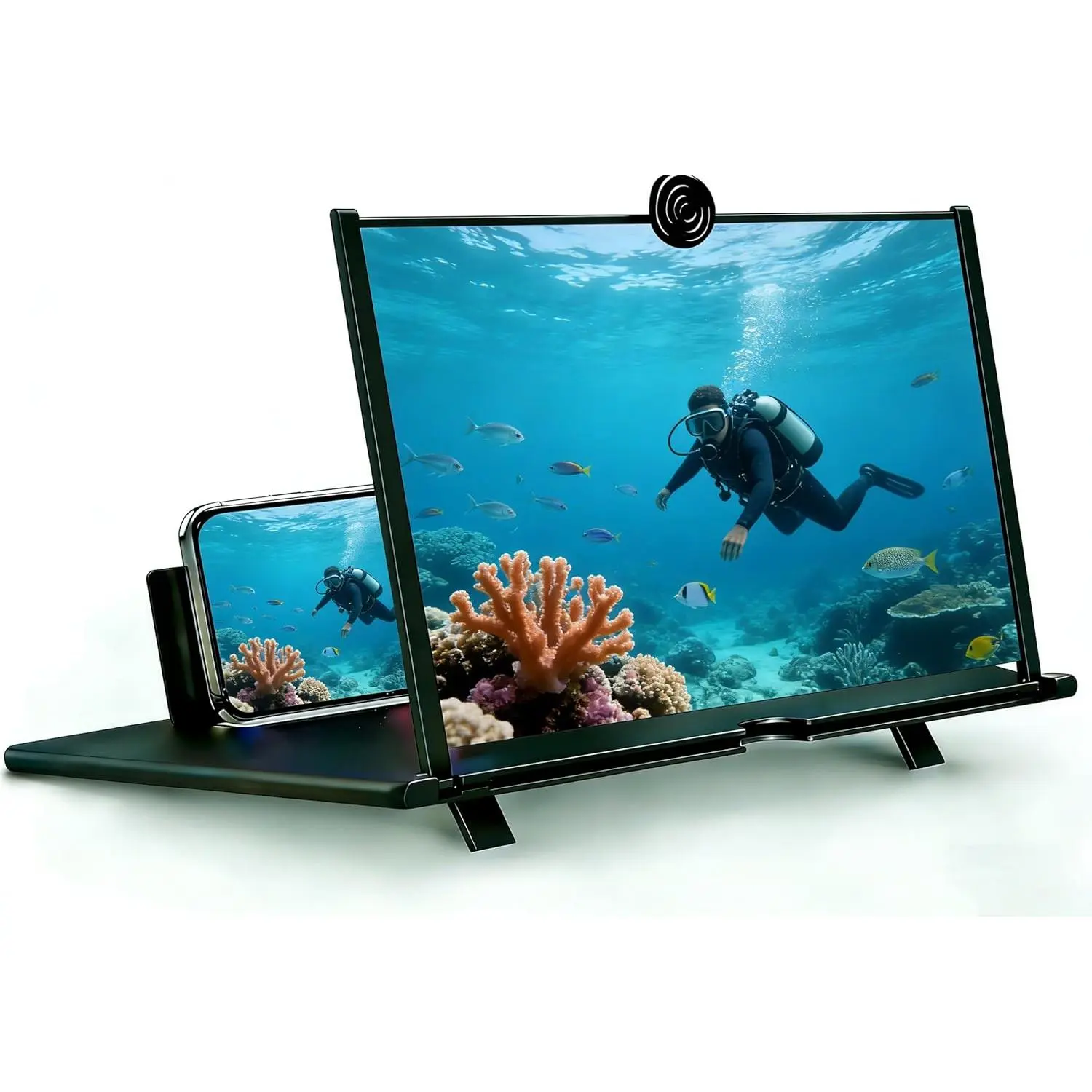 Screen Magnifier,  Magnifier Projector Screen, Foldable Phone Stand with Screen Amplifier - Compatible with  Smartphones 12 inch (Black)