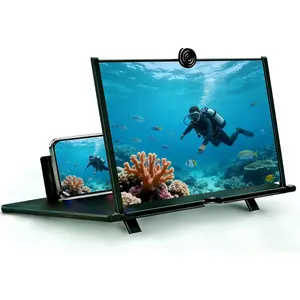 Screen Magnifier,  Magnifier Projector Screen, Foldable Phone Stand with Screen Amplifier - Compatible with  Smartphones 12 inch (Black)