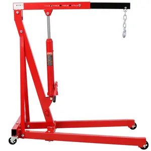1500 LBS Folding Engine Hoist Cherry Picker Shop Crane Hoist Lift, Heavy Duty Steel with 4 Iron Caster Wheels, Red