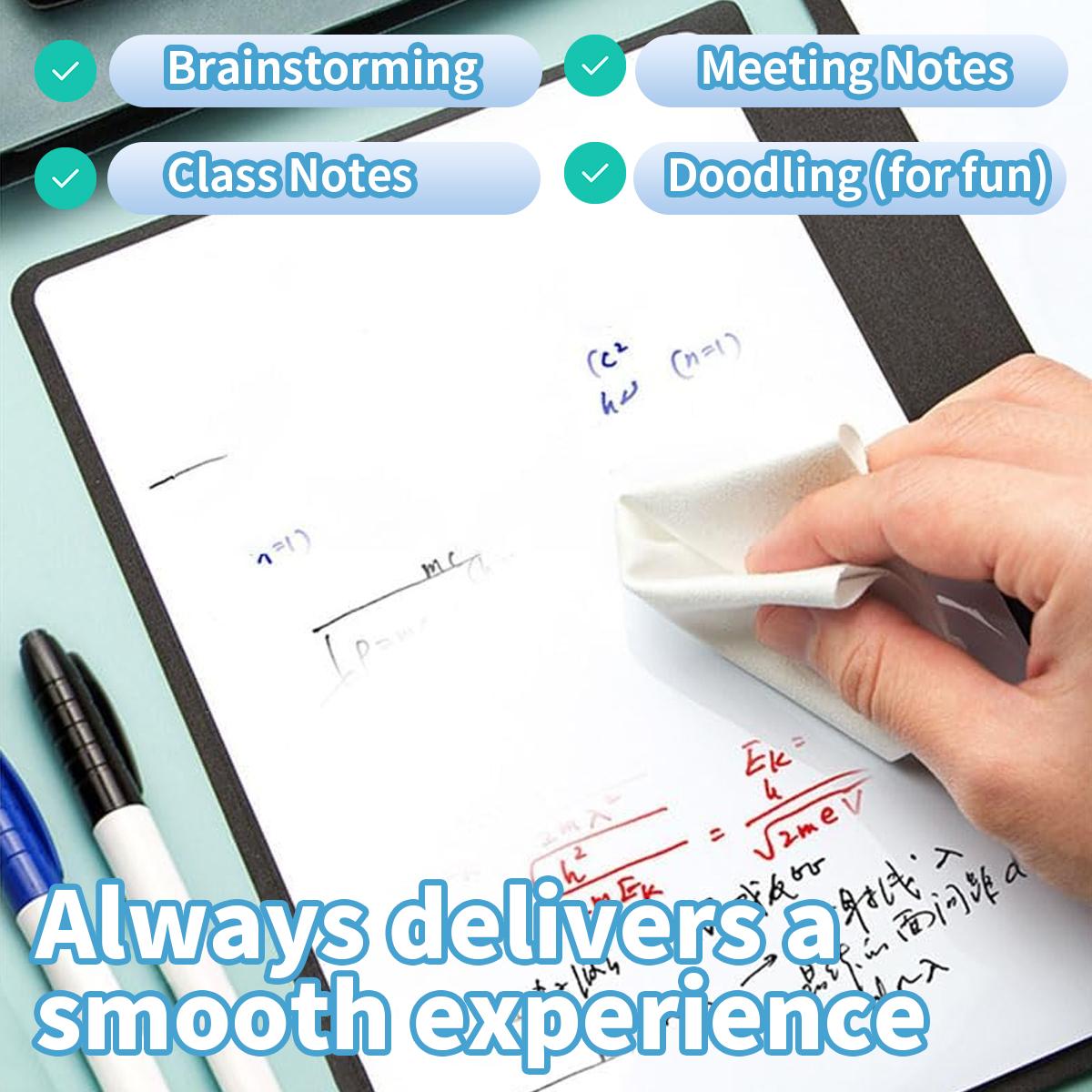 A5 Reusable Whiteboard Notebook, Portable Dry Erase Writing Board with PU Cover, Double-Sided Erasable Notepad for Math Drawing Notes To-Do List Planning, Includes 3 Markers & Wipe Cloth