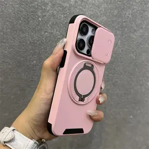 Heavy-Duty Rugged Armor Magnetic Bracket Phone Case For iPhone 17 16 Plus 15 14 13 12 11 Pro Max Slide Camera Protection Cover
