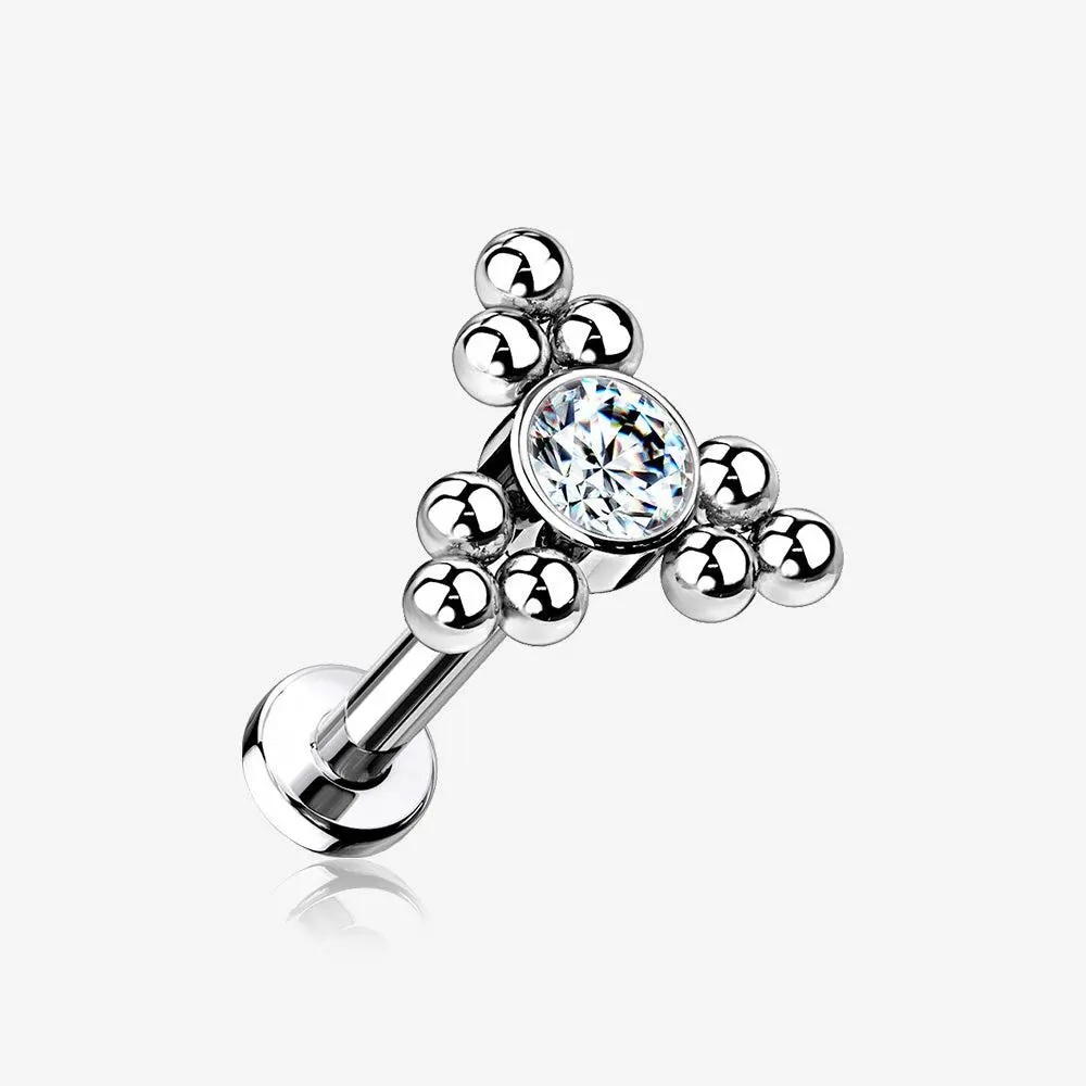 Implant Grade Titanium Sparkle Trinity Bali Beads Top Internally Threaded Flat Back Stud Labret 6.7mm for Cartilage Helix Tragus Piercing