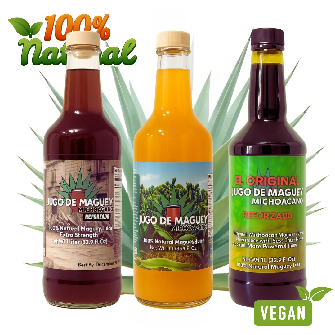 Herbalista Maguey Tarasco 3 Pack Bundle - Black Juice + Maguey Natural + Guanabana & Moronel Agave - Jugo De Maguey Tarasco Asado + Natural + Guanabana con Moronel Agave Extract 33.3 Fl oz (1 Liter) Each | All Natural | Jugo de Maguey de Michoacan