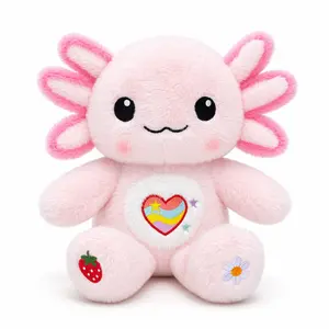 Pink Axolotl Plush Stuffed Animal, 10.6 Inch Soft Kawaii Axolotl Plush Toy with Rainbow Heart Embroidery, Cute Pink Plush Doll for Room Decor, Birthday Gift for Girls, Boys and Plush Lovers