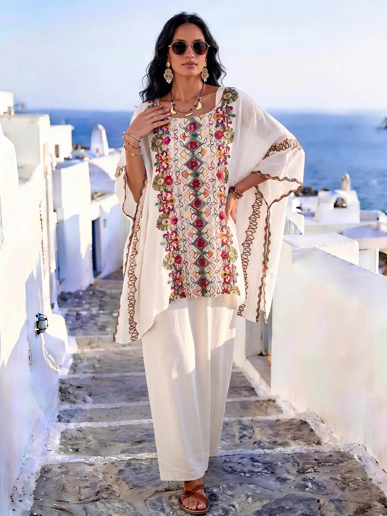 Vintage Floral Embroidered Lightweight Pullover Shawl Women, Loose Fit Baggy Cardigan, Chic, Elegant, Versatile for Beach Vacations, Commutes, Dates, Perfect Styling