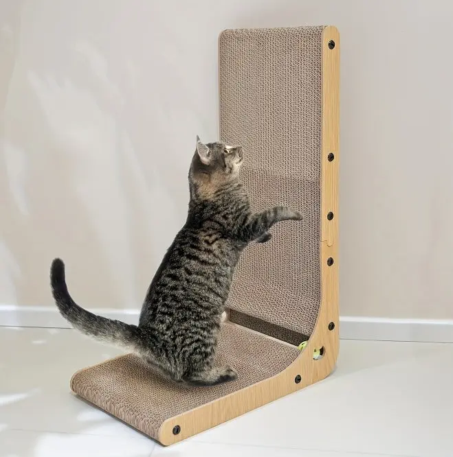 Large Size Cat Scratching Board, 23.6 Inch L Shape Cat Scratching Pad Wall Mounted, Cat Scratching Board With Ball Toy For Indoor Cats To Play