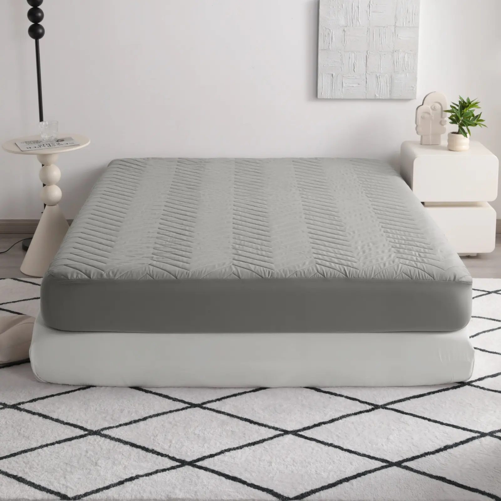 Waterproof Quilted Fitted Mattress Protector, 15" Deep Pocket Soft Breathable Washable Mattress Cover, Smoke Grey