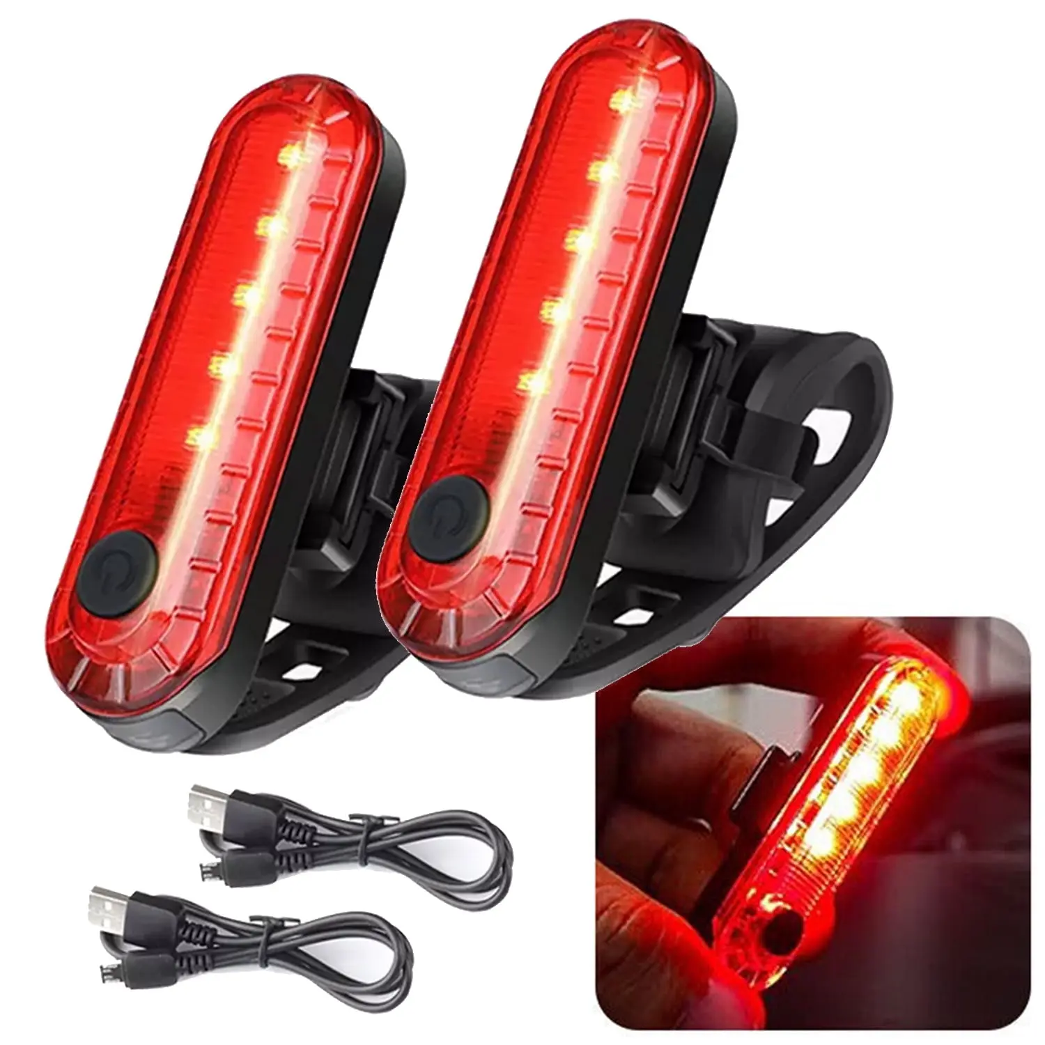 [1/2 Pack] Bike Tail Light USB Rechargeable Longer Run-Time Rear Bike Back Lights, Cycling Safety Flashers Blinking 4 Modes