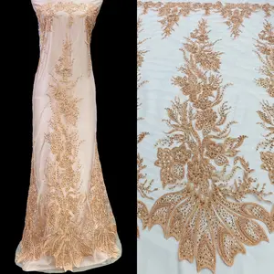 Beaded & Sequined Lace Fabric Embroidered on 100% Polyester Net Mesh | Lace USA - GD-67814
