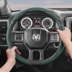 For Ram Steering Wheel Cover Perforated Breathable Leather Segmented Design Ultra-Thin Style Protects Steering Wheel For Pickup/ProMaster/Rampage/1500/2500/3500/4000/4500/5500/700/1000 Black Burgundy Mocha Beige Gray Green