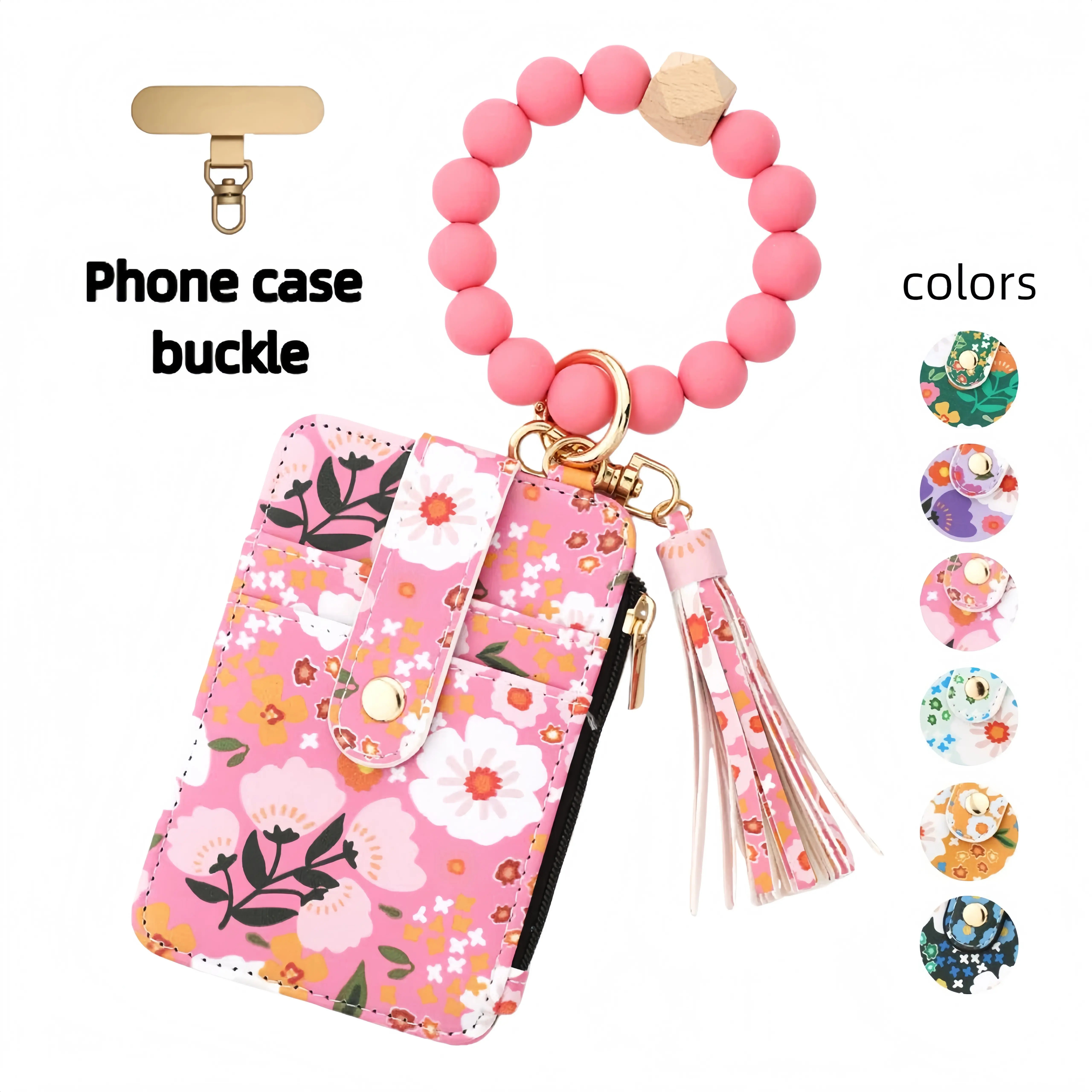 Boho Style Beaded & Tassel Decor Keychain, Fashionable Silicone Beaded Keychain for Women & Girls, Trendy Card Holder Wallet Keychain for Birthday Gift