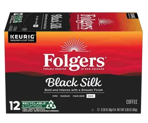 Folgers Black Silk Dark Roast Coffee, 72 Keurig K-Cup Pods