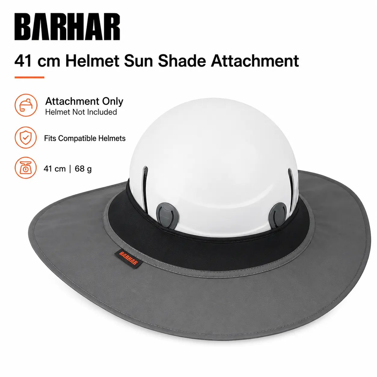 BARHAR 41cm Hard Hat Sun Shade, Reversible Gray Black Wide Brim Helmet Sun Shade, Lightweight Foldable Water-Resistant Hard Hat Accessory for Compatible Hard Hats, Arborist Tree Work & Climbing