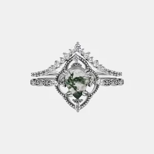 【772】Art Deco Moss Agate Ring– Classic and Elegant Choice for Special Events or Modern Occasions