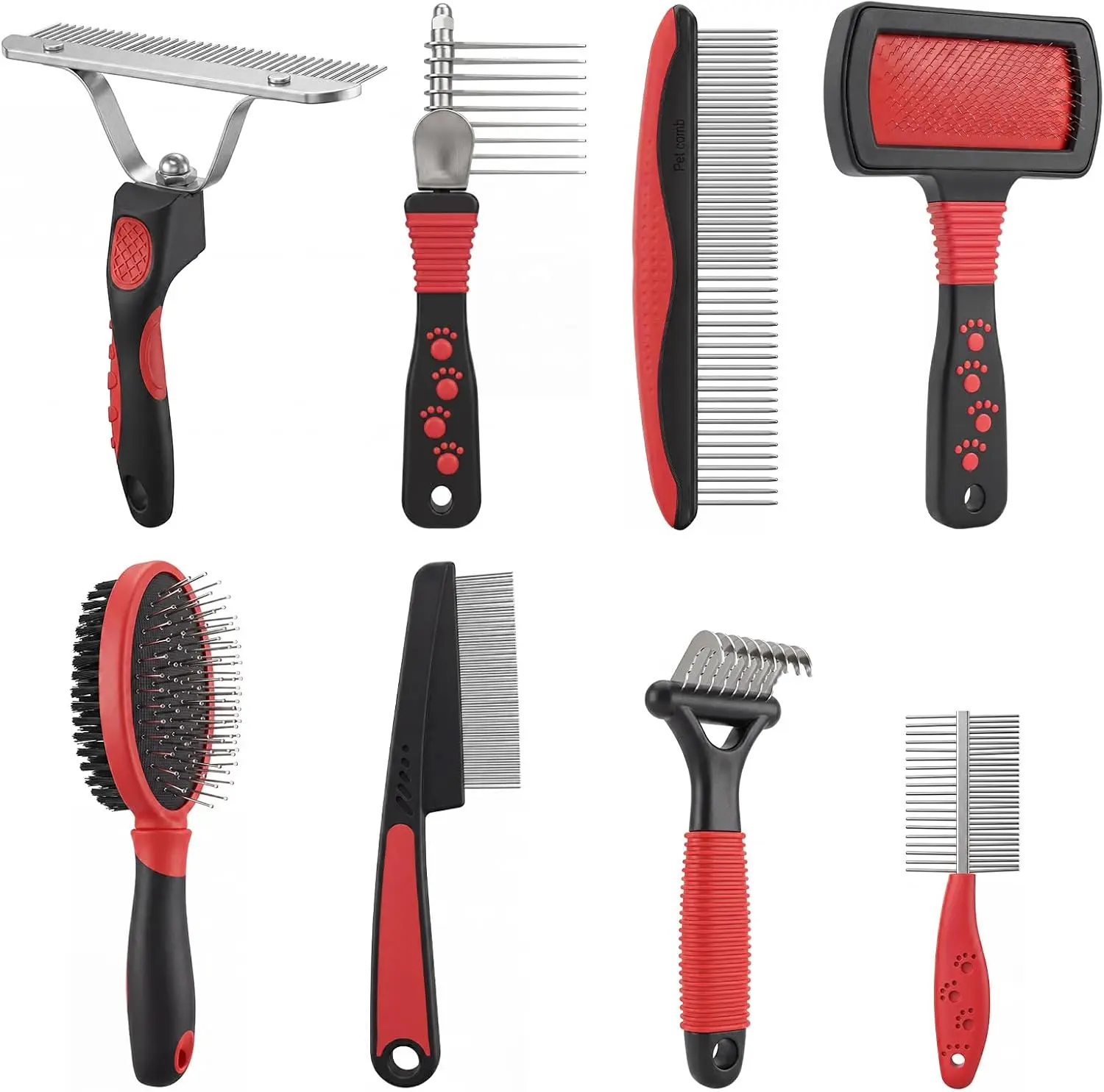 E ESSCO FOR YOU 8 Pcs Pet Grooming Kit - Dematting Combs, Slicker Brush, Steel Comb Deshedding Brush, Flea Comb, Undercoat Rake for Detangling Long Matted Fur Hair from Dogs, Cats, Poodles, Anti-slip Handle