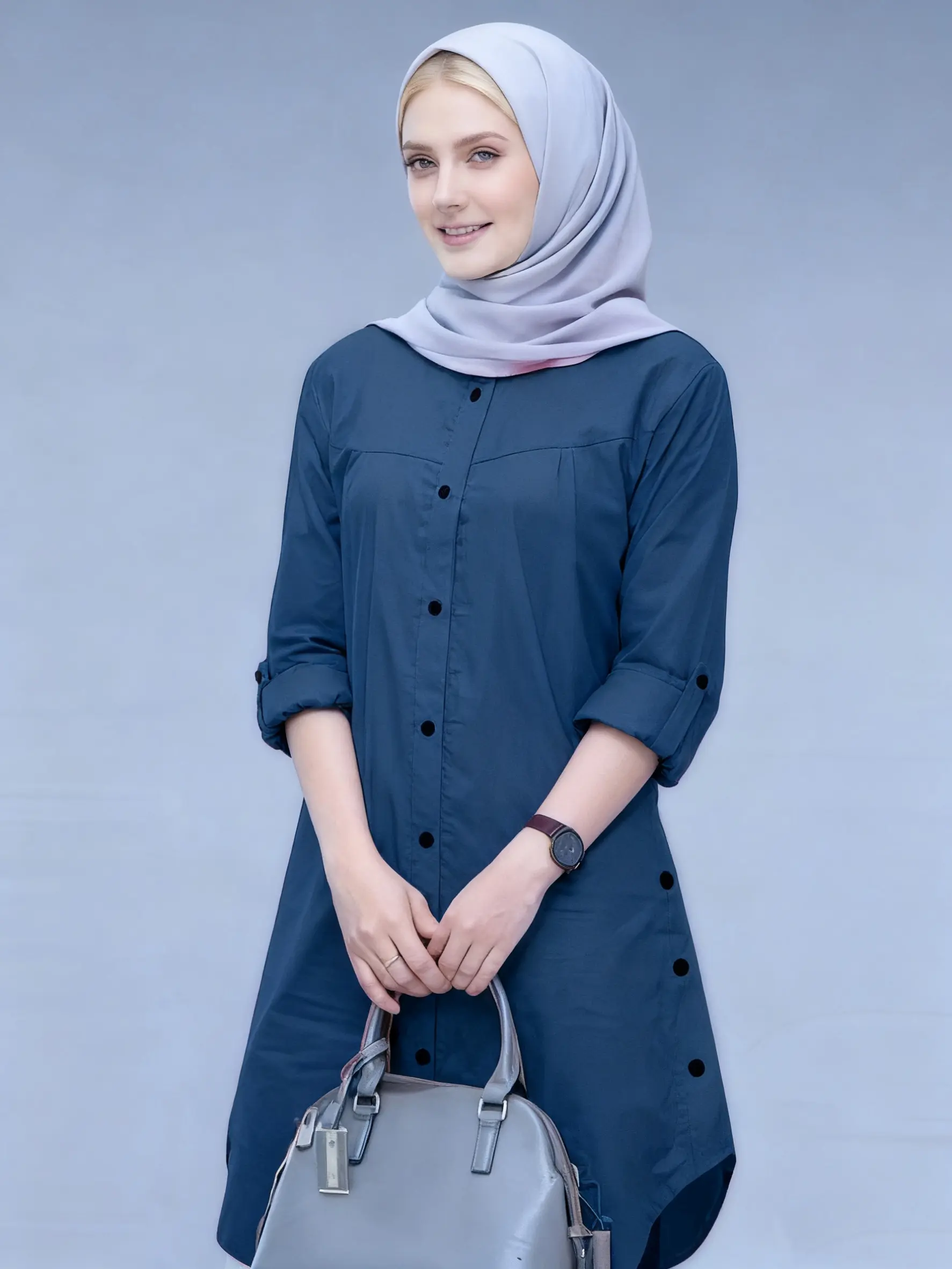 Women's Plain Buttons Round Neck Shirt, Casual Long Sleeve Blouse for Daily Wear, Ladies Clothes for All Seasons