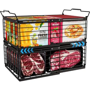 2Pcs Freezer Organizer Bins,11 to 17 inchs Large Scalable Stackable Freezer Containers,Deep Freezer Organizer Bins Effectively Classify Food,Foldable Side Handles for