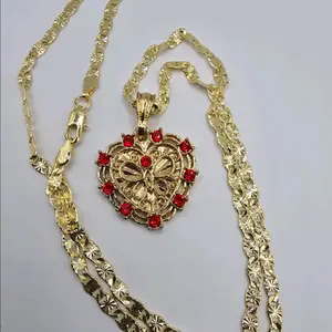 Heart Butterfly necklace beautiful style with red stones Gold-plated