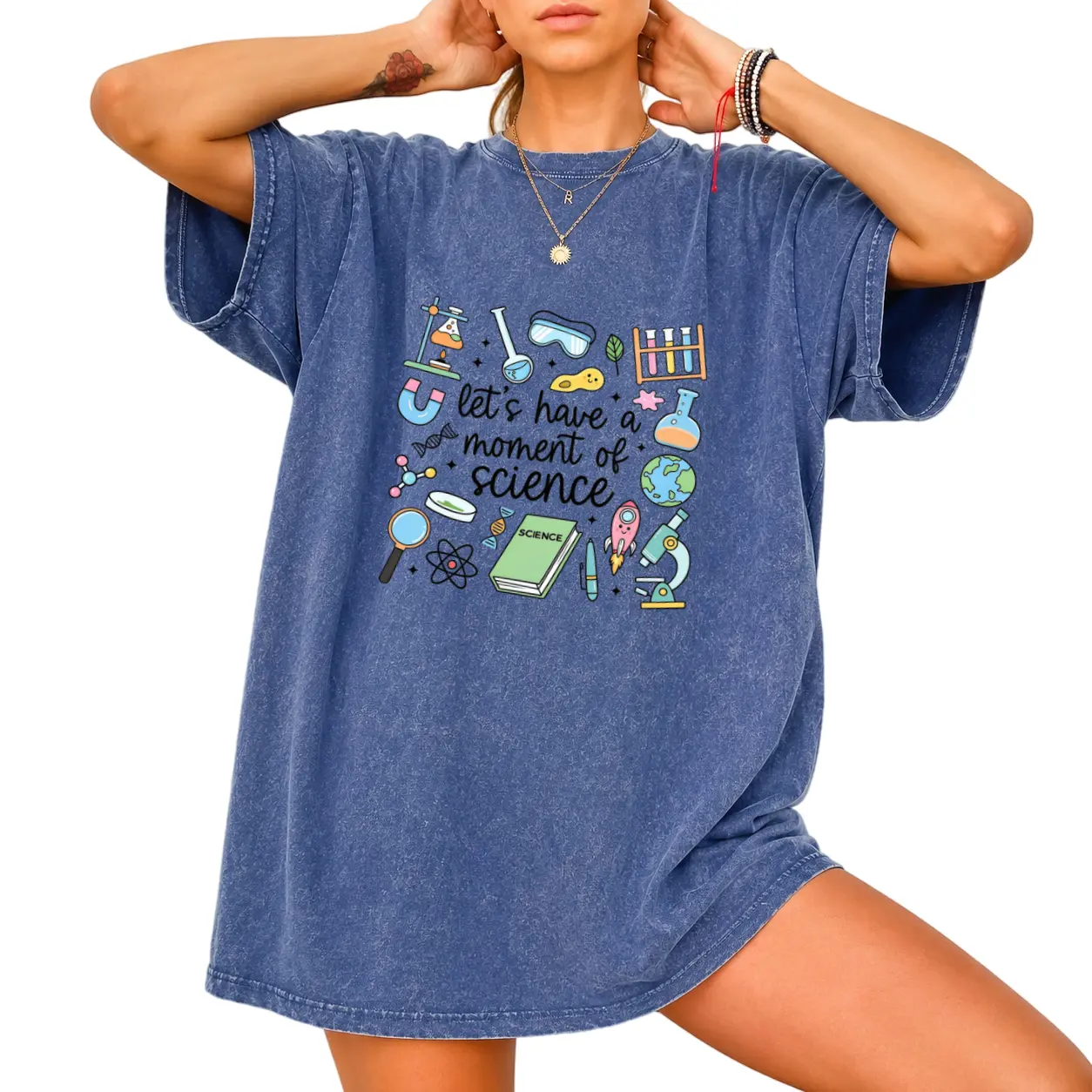 Women's 100% Pure Cotton Short Sleeve Crewneck Casual Top - Science Teacher Graphic Tee, Cute Casual Tops for School, Back to School Classroom Apparel & Gift for Educators, Trendy Teacher Clothing, Regular Fit