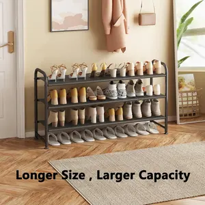 3 Tier Shoe Rack, Sturdy Metal, Spacious Enough To Store 18 Pairs of Shoes. High Quality Waterproof Non-woven Fabric Layer, Stable Chassis To Prevent Vibration and Shoe Dropping. Additional Bottom Layer Can Store Slippers