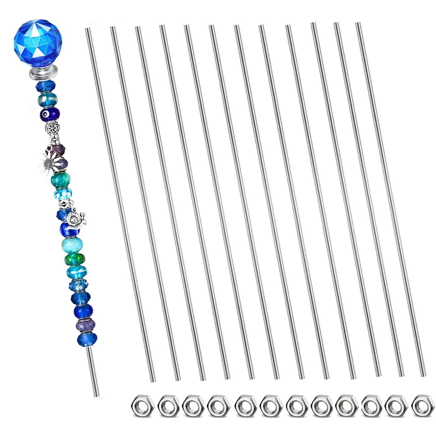 24 count 8/32 Inch 4mm Threaded Rods with Hex Nuts M4 12 Inch 304 Stainless Steel Fully Rod Threaded, 12 count Right Hand Threads &12 Pcs Hex Nuts for Beaded Garden Stake Rods (300MM)