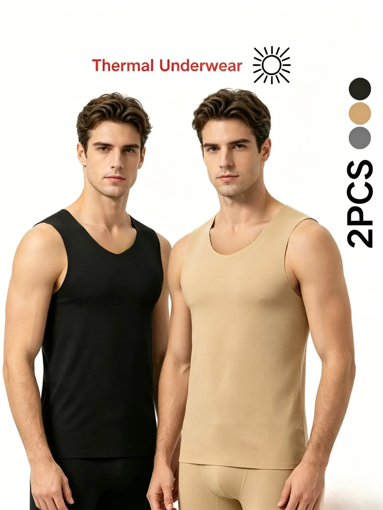 Men’s thermal vest with front and back waist/abdominal protection patches, seamless base layer underwear