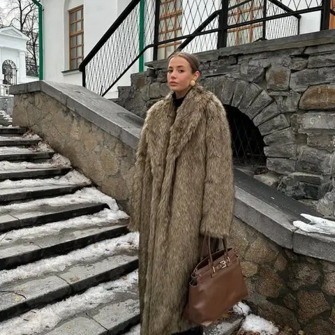 【Black Friday】Women's Solid-Color Open-Front Faux-Fur Coat with Shawl Collar and Long Sleeves, Elegant Fall and Winter Outerwear for Daily Wear