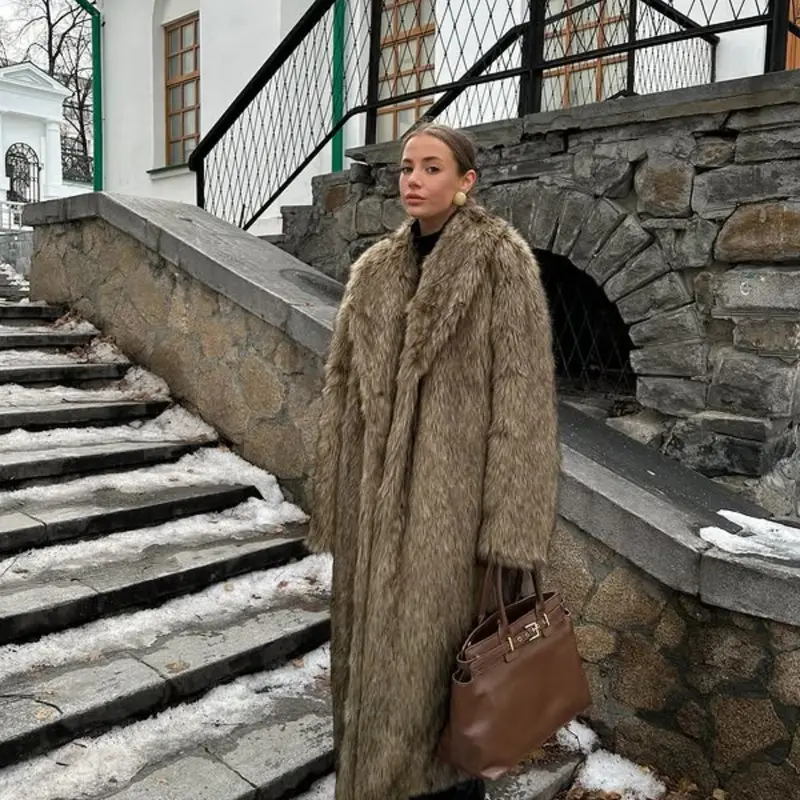 【Black Friday】Women's Solid-Color Open-Front Faux-Fur Coat with Shawl Collar and Long Sleeves, Elegant Fall and Winter Outerwear for Daily Wear