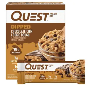 Quest Nutrition Dipped Chocolate Chip Cookie Dough Protein Bars, 18g Protein, 3g Net Carbs, Gluten Free, 1.76 Oz, 4 Count