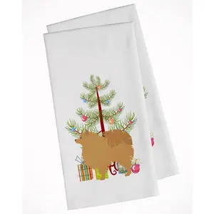 Carolines Treasures  Pomeranian Merry Christmas Tree White Kitchen Towel - Set of 2