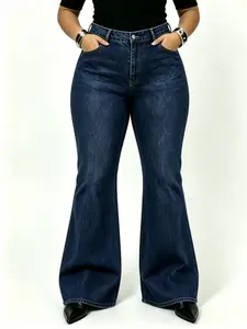 [Plus Size] High Waisted Stretchy Denim Jeans for Women, Flare Jeggings Bootcut Denim with Multi-Pockets ,Classic Women's Pants, Daily Urban Fashion Wear for All Seasons.