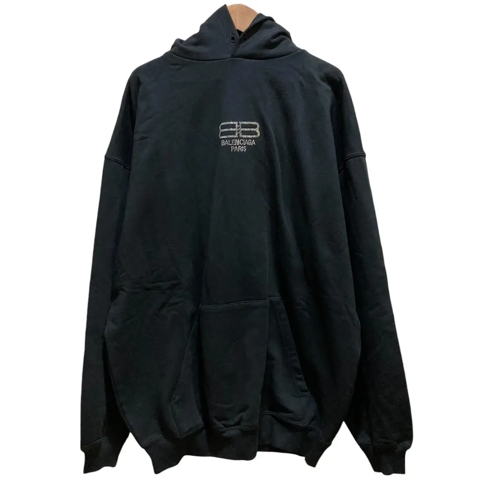 Pre-owned Balenciaga Cotton Small Leather Goods BB Logo Rhinestone Hoodie