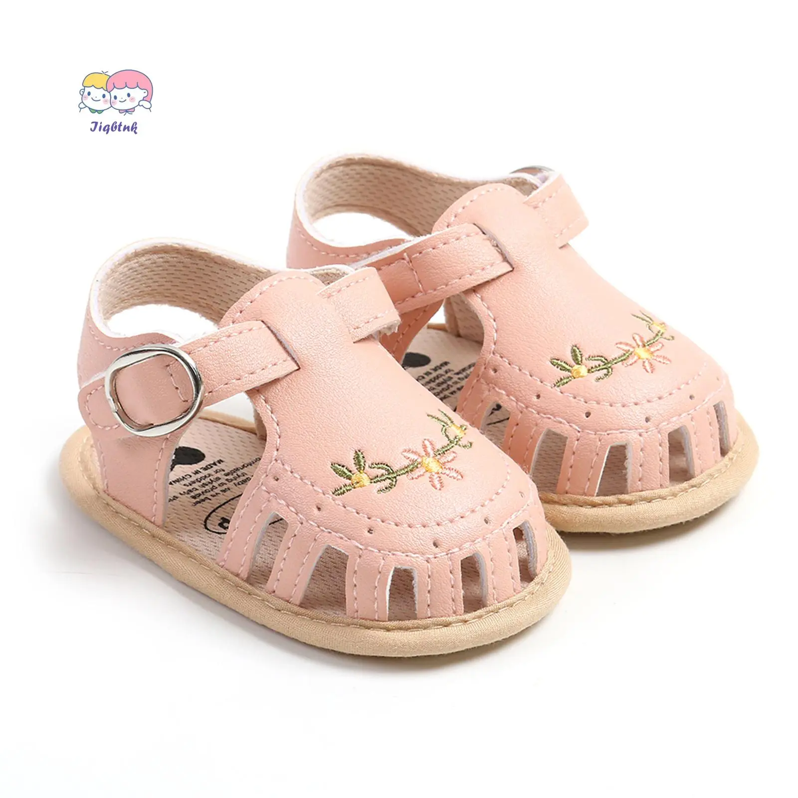 Baby Girl Sandals - PU Leather, Non-Slip, Embroidered Flower, Soft-Soled 11cm Summer Flats, 1 Pair Toddler Shoes for 6-12 Months Casual Daily Wear (Shoes for Girls), Soft Soled Shoes, Toddler Shoes Girls