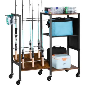 fathersdaygift  VEVOR Fishing Rod Holder for 15 - Rods, Mobile Fishing Pole Rack Cart with Wheels, Fish Gear Equipment Organizer for Garage Home Indoor Use, for Tackle Box Reel Accessories Storage, Gifts for MenVEVOR Super Brand Day