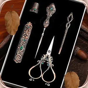 Elegant Metal Engraved Antique & Vintage Style Complete Sewing Set With Box, Sewing Gifts, Crocheters Gifts, Quilting Gifts, Sewing Supply