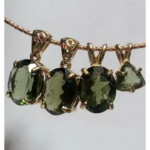 Genuine Trillion Moldavite Pendant in Solid 14K Gold