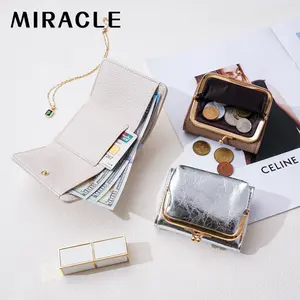 PU wallet, women's metal clip, zero wallet, multi slot card bag, short money clip wallet