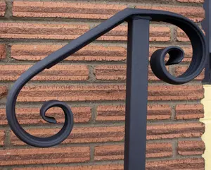 One Step Handrail with Scroll End – Decorative Metal Grab Rail – DIY Stair Railing for 1 Step – Powder Coated Black – Includes Hardware