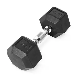 Rubber Exercise & Fitness Hex Dumbbell, Hand Weight For Strength Training, Single, 25Ib