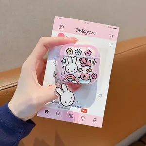 Cute Rainbow Miffy Rabbit Earphone Case for Apple AirPods Pro 3, 2nd/3rd/4th Gen Wireless Earbud Protector, Earphone Protective Cover, Dirt-Resistant, Drop-Proof, Durable