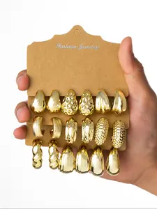 Women's Geometric Water Drop Earrings Set, U-Shaped Braided Hoop Design, Casual Jewelry for Daily Wear & Party Accessories, Ear Studs