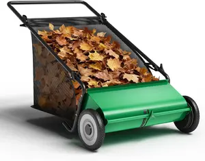 Green Push Lawn Sweeper,21-Inch Width Enhanced 4-Brush System, 3.5 ft Capacity Heavy Duty Steel Frame, Ideal for Yard and Garden Clean up