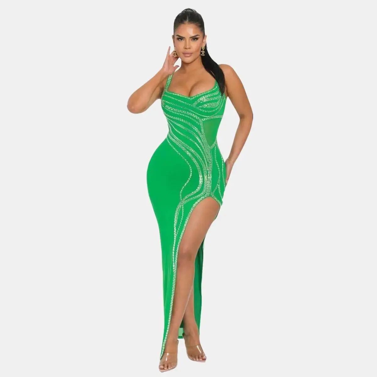 Laura Sleeveless Rhinestone Embellished Maxi Dress