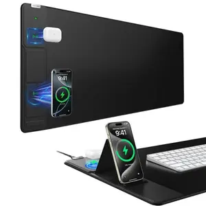 SRH 15W Fast Wireless Charging Mouse Pad with Foldable Phone Stand, 31.5" Extra Large Desk Mat, 2-in-1 Qi Charger for iPhone, Samsung, AirPods, Smooth Surface for Gaming & Office