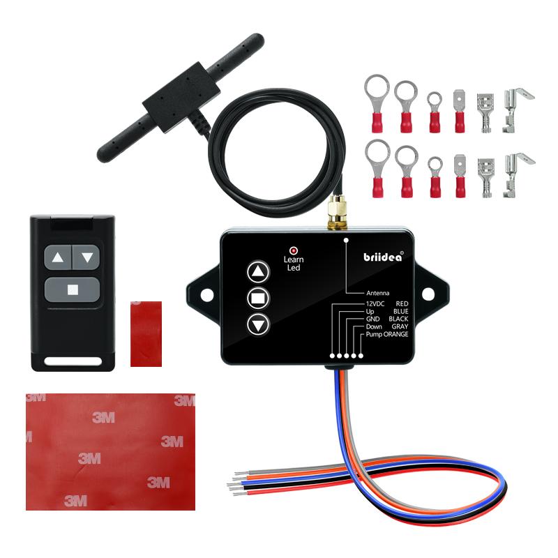 briidea Wireless Dump Trailer Remote Control – Compatible with 3-Wire & 4-Wire Hydraulic Trailer Controllers, 100FT Range, Low Voltage Protection, Easy Adhesive Installation