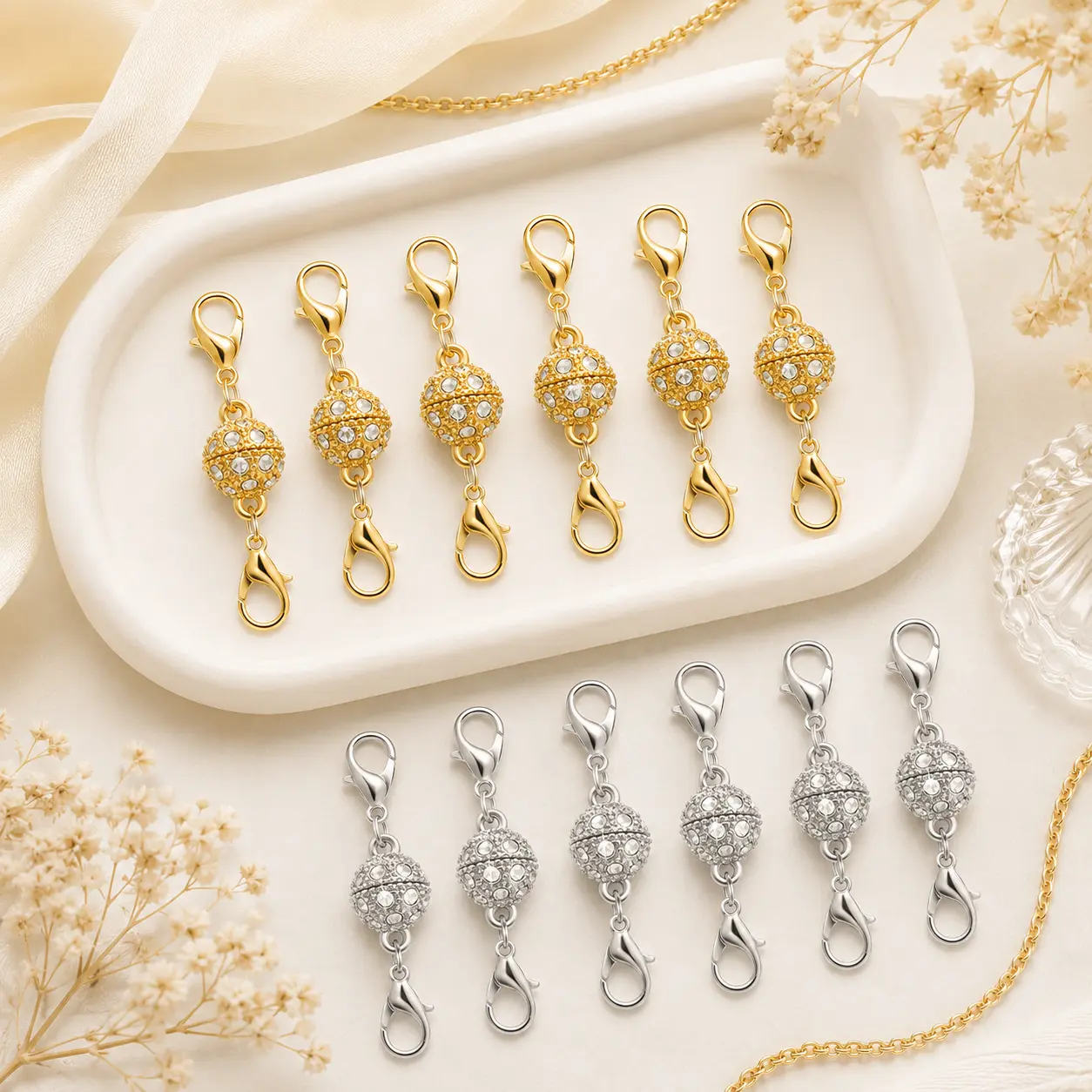 12 Pack Magnetic Necklace Clasps and Closures Necklace Jewelry Extender with Strong Magnet Magnetic Gold and Silver Plating Gift Titanium Steel Charm