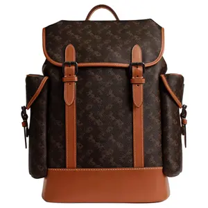 COACH Hitch 31 Brand Print Flip-Top Backpack in Truffle Brown with Coated Canvas and Calfskin for Men