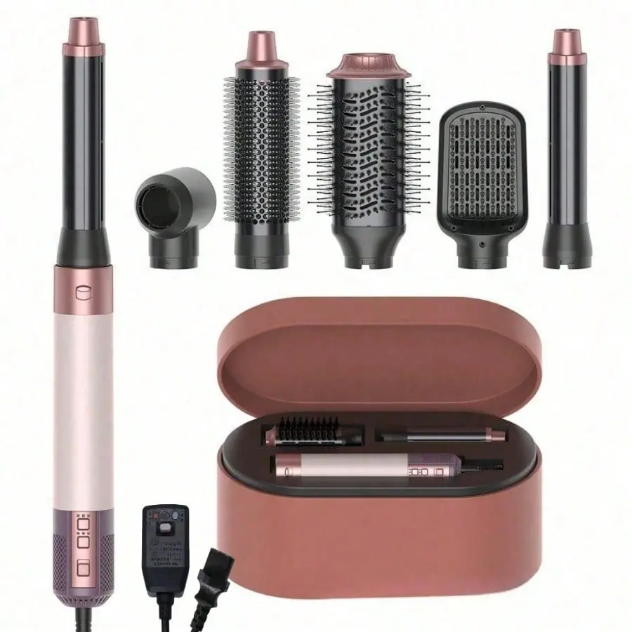 6-in-1 Hot Air Comb - Multi-Function Hair Styling Tool with Automatic Hair Suction, Curling, High-Speed Brushless Motor, Plasma Technology, Straightening for Men & Women, Family Use, Holiday Gift Option Smooth
