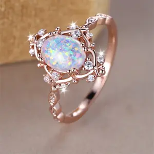 Princess Exquisite Opal Natural Gemstone Ring Ladies Wedding Ring Bridal Ring Engagement Ring Wedding Ring Suitable for Weddings Engagement and Daily Wear Anniversary Gifts Valentine's Day Gifts