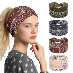 4pcs Paisley Pattern Knot Design Hair Band, Boho Wide Elastic Knotted Headband for Gym Workout, Hair Accessories for Yoga Wear, Dance, Mothers Day Gift Ideas, Gifts for Wife, Zigzag Headband for Camping